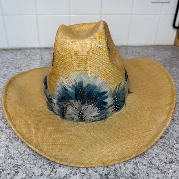 Tomy Sombreros Elegante | Vintage Western Cowboy Hat w/Blue Feather Band, OS